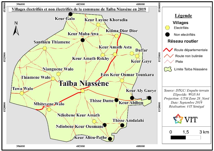 carte des villages électrifiés taiba niassene vit senegal